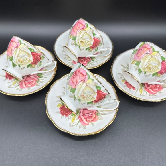 Queen Anne Lady Sylvia Tea Cup Saucer Set(Set of 4) Bone China England - Picture 4 of 7
